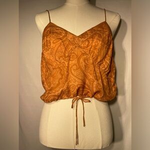 Women Large Paisley Orange Y2K Boho Chic Babydoll Cottagecore Fairycore Crop Top